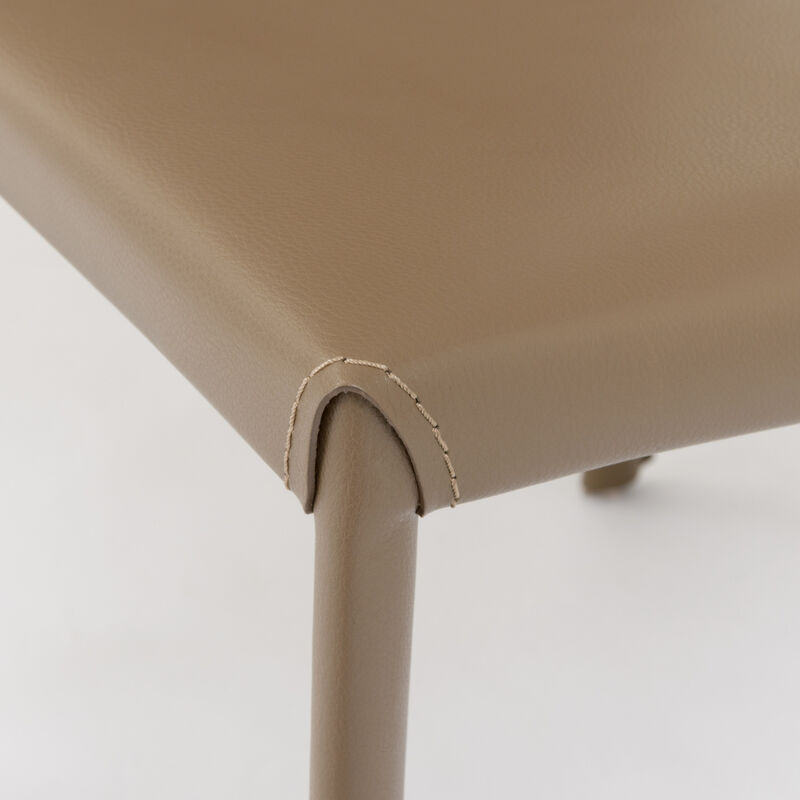 Set of Two Leather Dining Side Chairs with Cushioned Seats