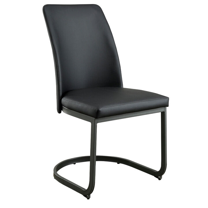 Leatherette Upholstered Side Chair with U Shape Metal Cantilever Base, Pack of Two, Black-Benzara