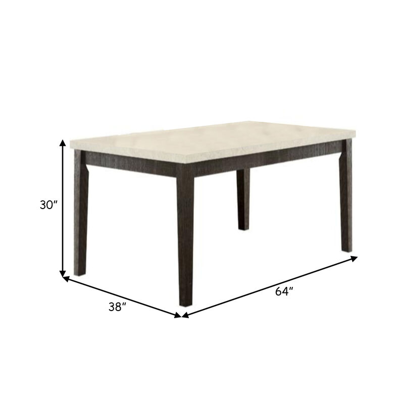 Rectangular Wooden Dining Table with Marble Top, White and Dark Oak Brown - Benzara