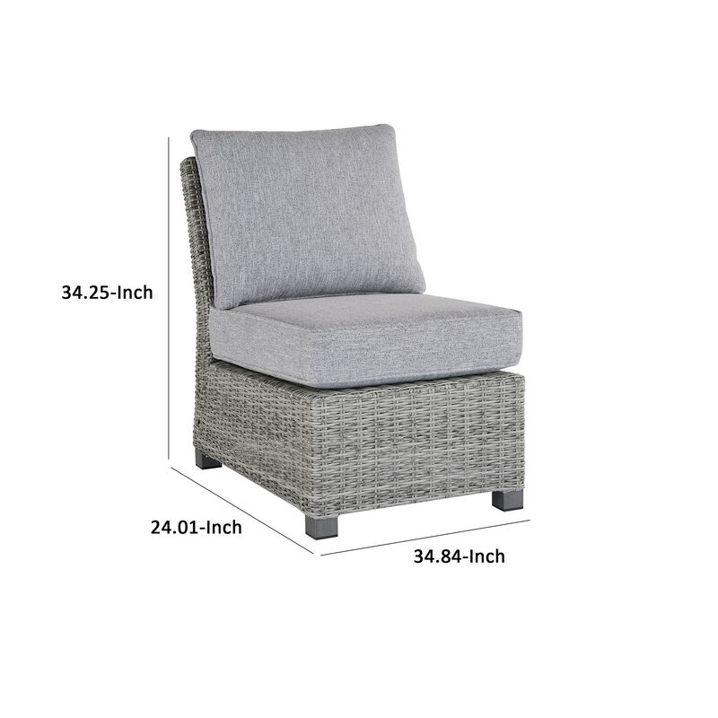 24 Inch Outdoor Accent Chair, Gray Cushions and All Weather Resin Wicker-Benzara image number 5