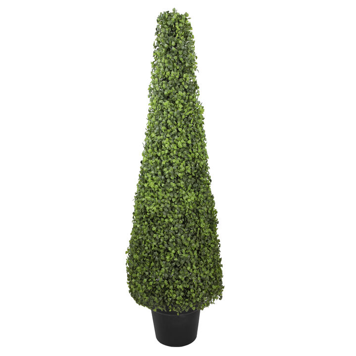 45" Two Tone Green Triangular Artificial Boxwood Topiary Potted Tree - Unlit