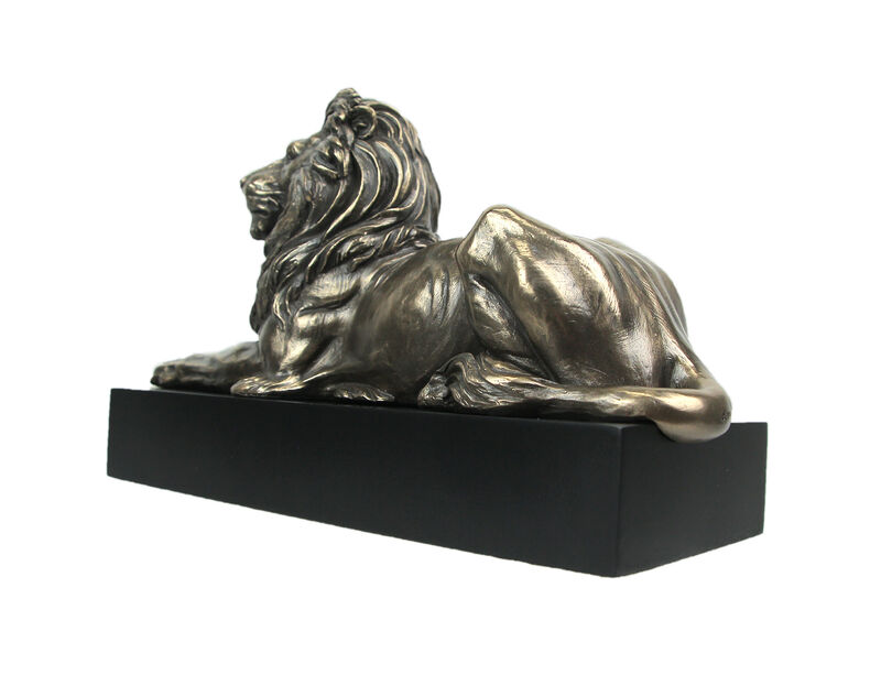 Metallic Bronze Finish Lion Lying on Plinth Tabletop Statue 8.75 Inches Long image number 2