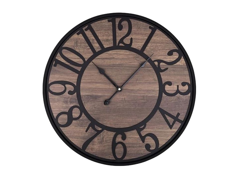 Wood Farmhouse Vintage Black Wall Clock 24 Inch Silent Non Ticking