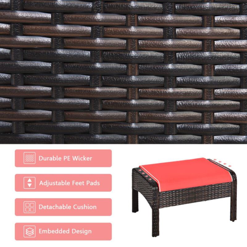 Hivvago 5 Pieces Patio Rattan Sofa Ottoman Furniture Set with Cushions