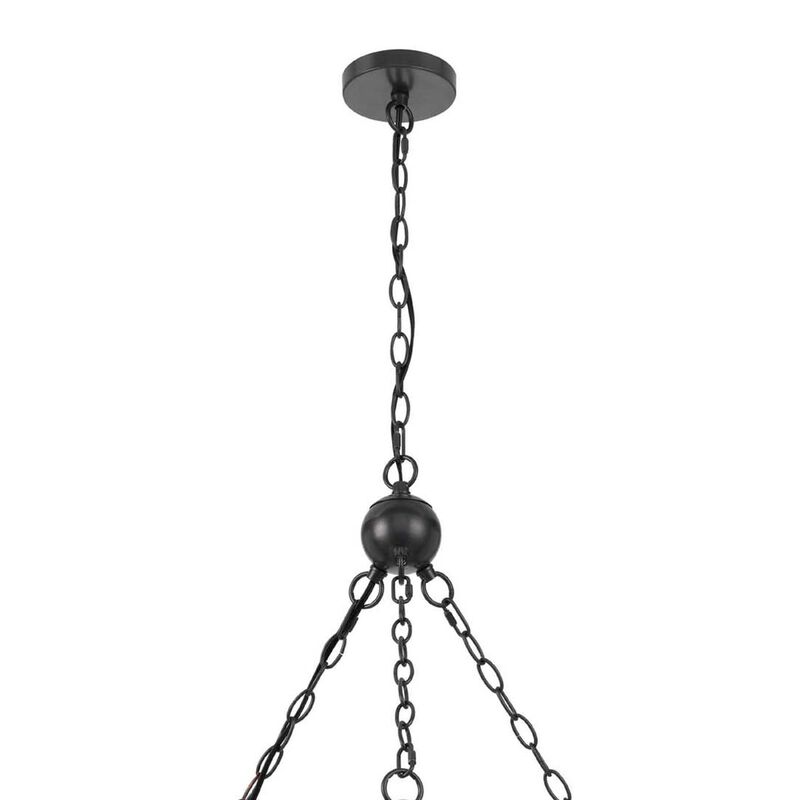 3 Light Chandelier, Rope Accents, Bubble Glass Bulbs, Black Metal 28 Inch image number 5