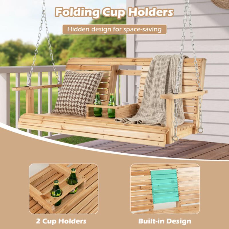 Hivvago 5 Feet Porch Swing Chair with Adjustable Chains and Foldable Cup Holders