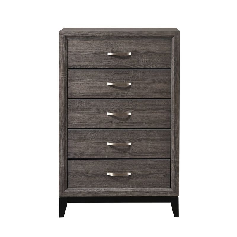 Chest with 5 Storage Drawers and Grain Details, Gray-Benzara