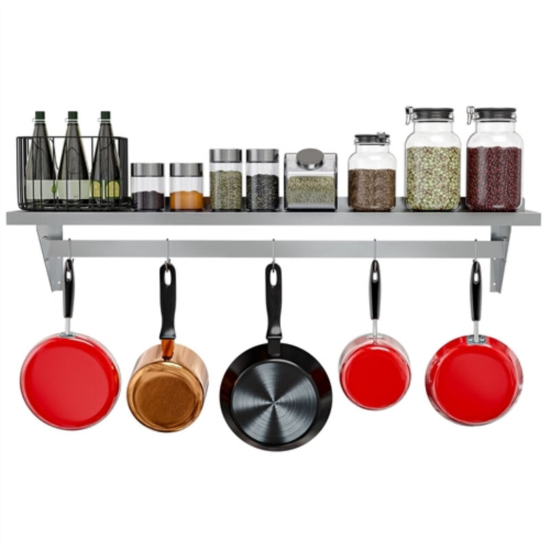 Stainless Steel Wall Shelf with Pot Rack - Heavy Duty Design