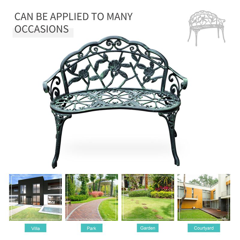 Hivvago Metal Outdoor Bench with Floral Design & Antique Finish image number 6