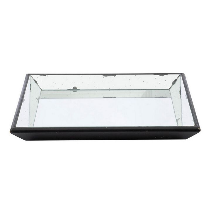 Inez 20 Inch Decorative Glass Tray, Silver Mirrored, Wall Hanger, Medium - Benzara