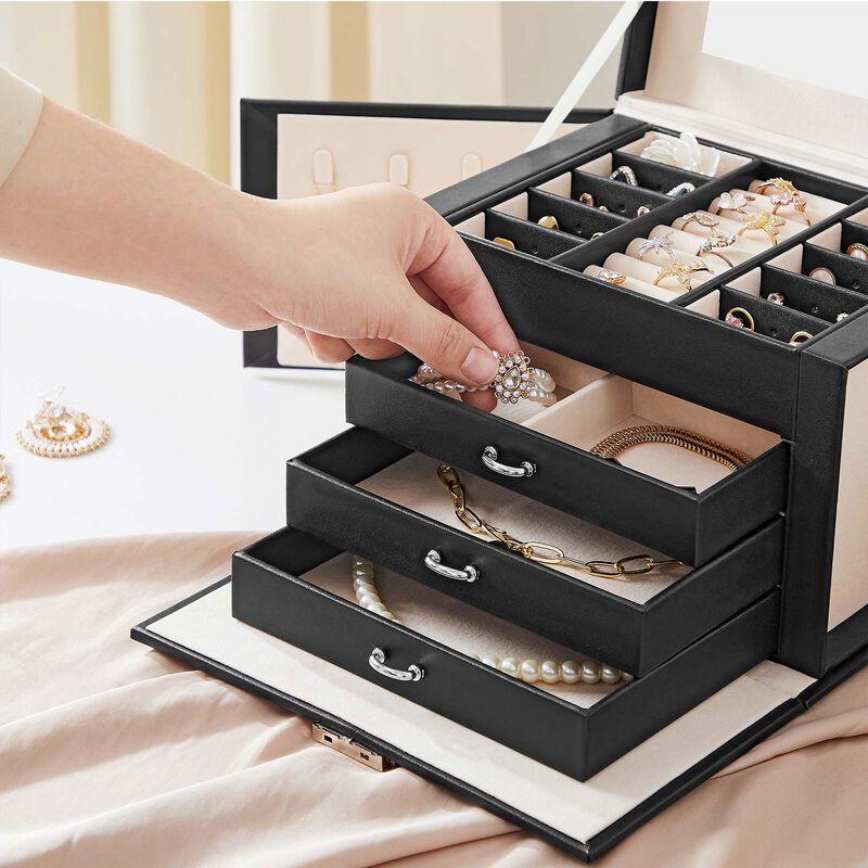 BreeBe Black Jewelry Box with Drawers & Lock