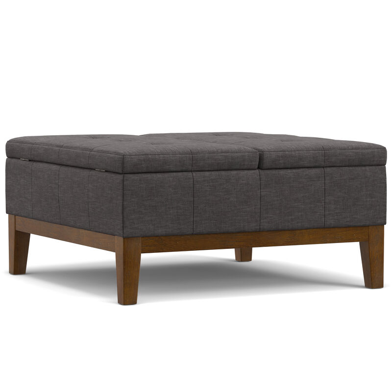 Dover 36 inch Wide Contemporary Square Lift Top Coffee Table Storage Ottoman in Slate Grey  Polyester Linen, Assembled