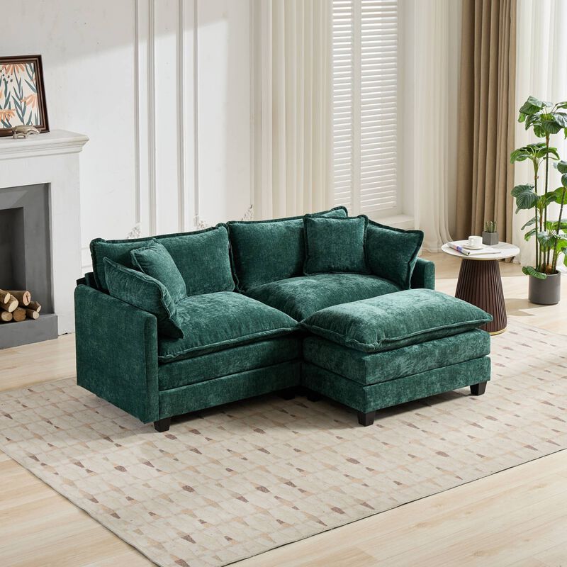 GOODSILO Modern Modular Sofa Ottoman with Adjustable Backrest - Plush Chenille Upholstery for Comfortable Lounge Seating Configuration image number 3