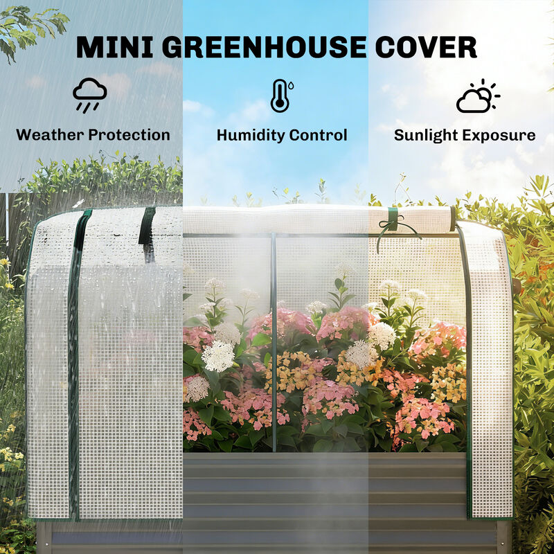 Hivvago Metal Raised Planter with Greenhouse Cover and Shelf image number 3