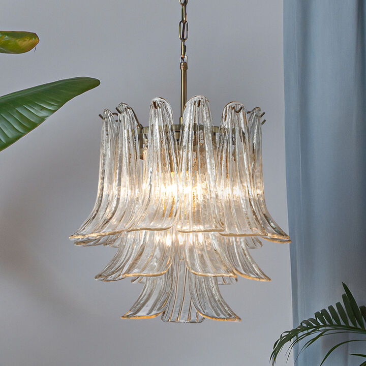 18'' Wide Mid-Century Modern Chandelier 4-Light 3-Tier Clear Art Glass Pendant Light In Antique Bronze Finish For Dining Room Foyer Bedroom
