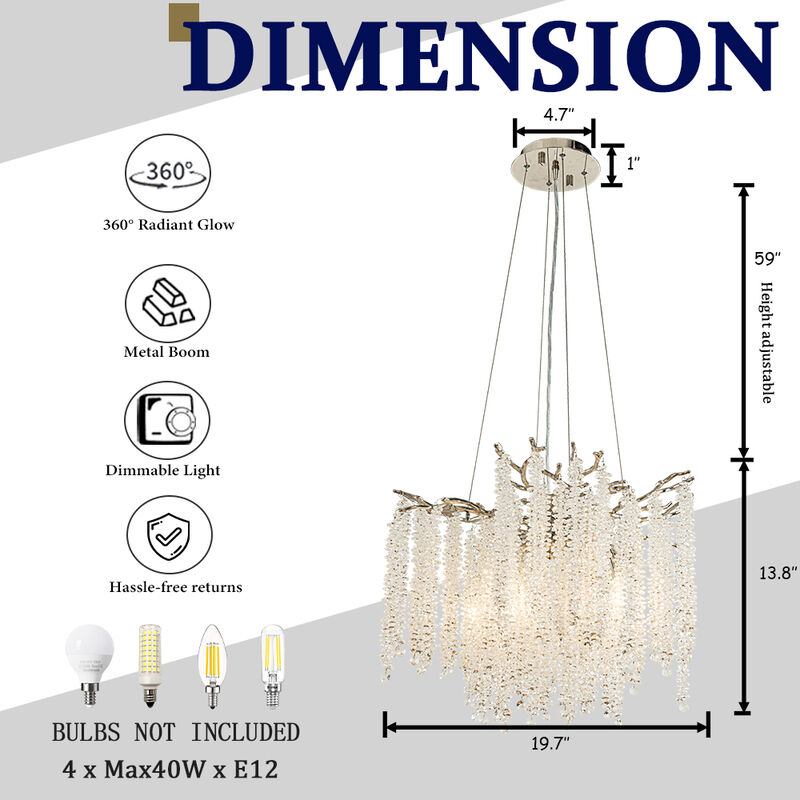Modern Glam Crystal Chandelier Branch Style Pendant Ceiling Light for Dining Room Bedroom image number 5