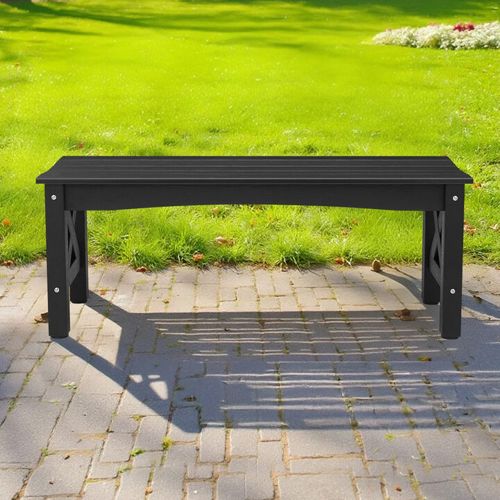 Outdoor Plastic Bench with Adjustable Footpads, Weatherproof Patio Seating