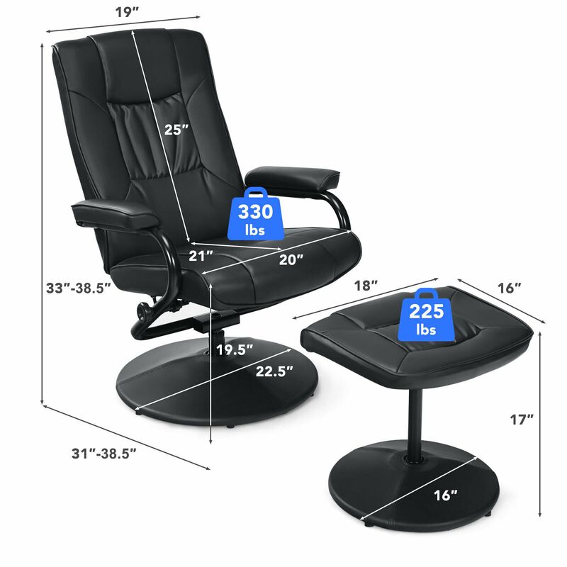 360&deg; PVC Leather Swivel Recliner Chair with Ottoman image number 3