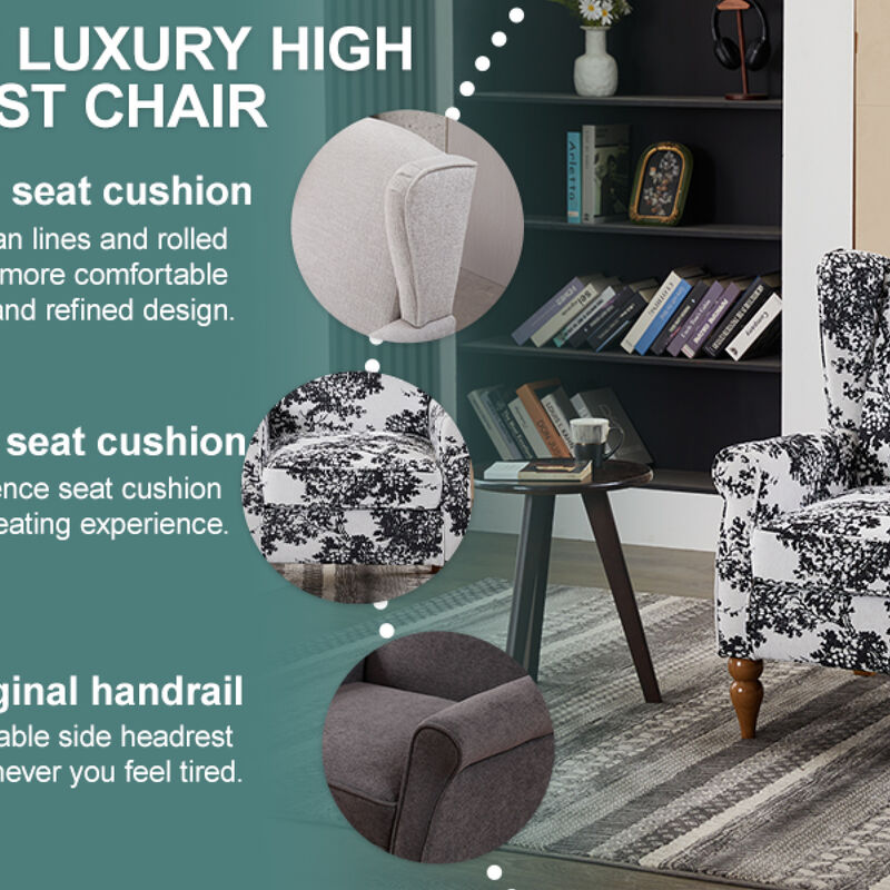 GOODSILO Vintage Luxury Wingback Armchair and Coffee Table Set for Living Room Relaxation and Style Enhancement image number 4