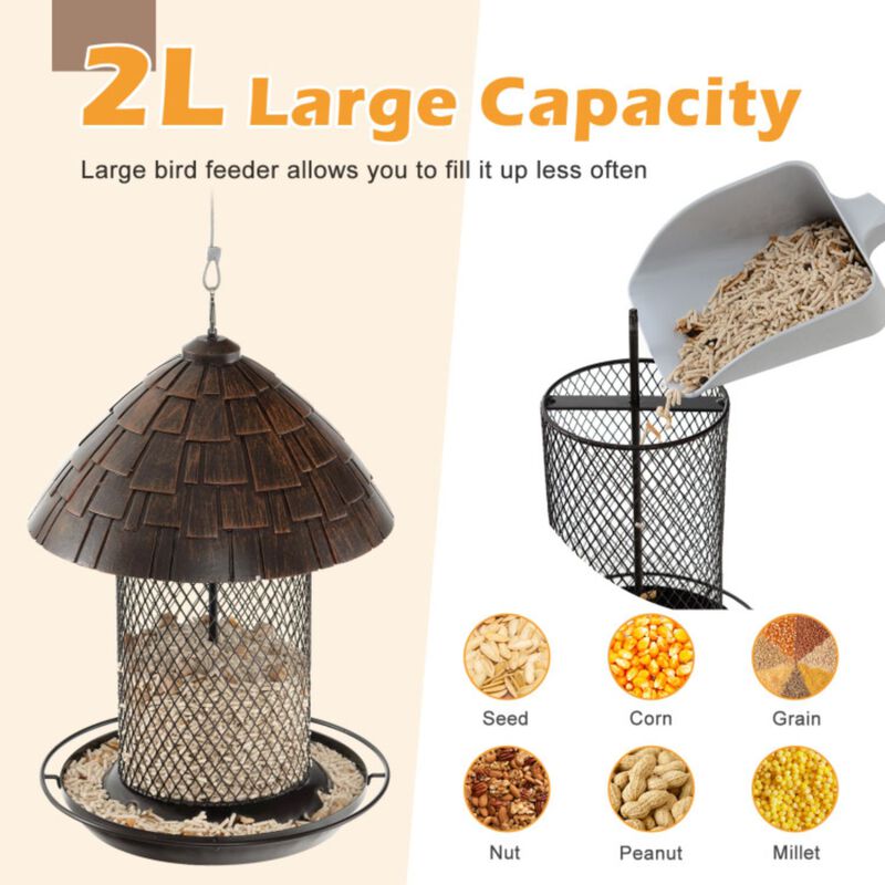 Squirrel-proof Metal Wild Bird Feeder with Perch and Drain Holes