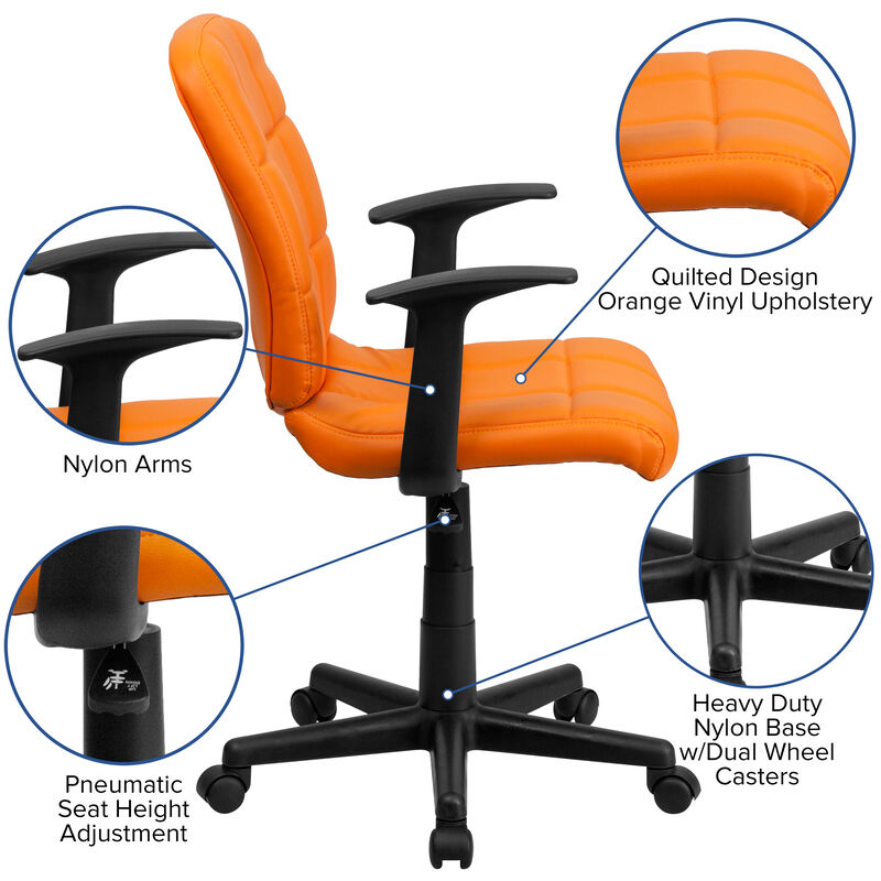 Clayton Mid-Back Quilted Vinyl Swivel Task Office Chair with Arms