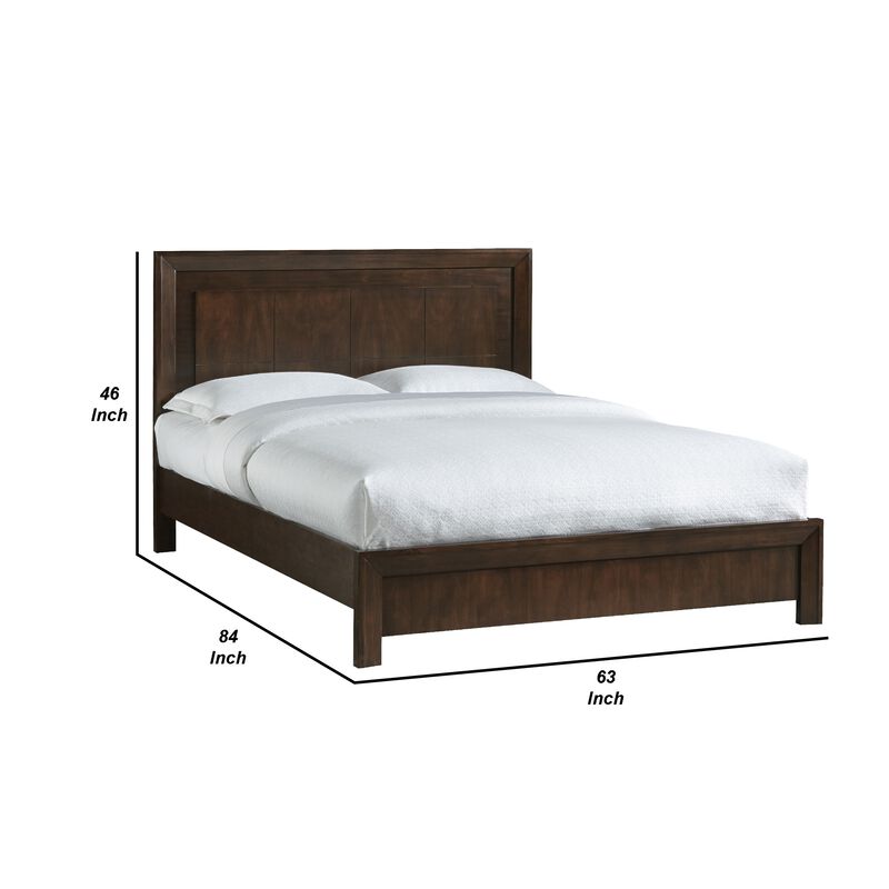 Steve Modern Solid Pine Wood Platform Queen Bed with Metal Legs, Brown - Benzara