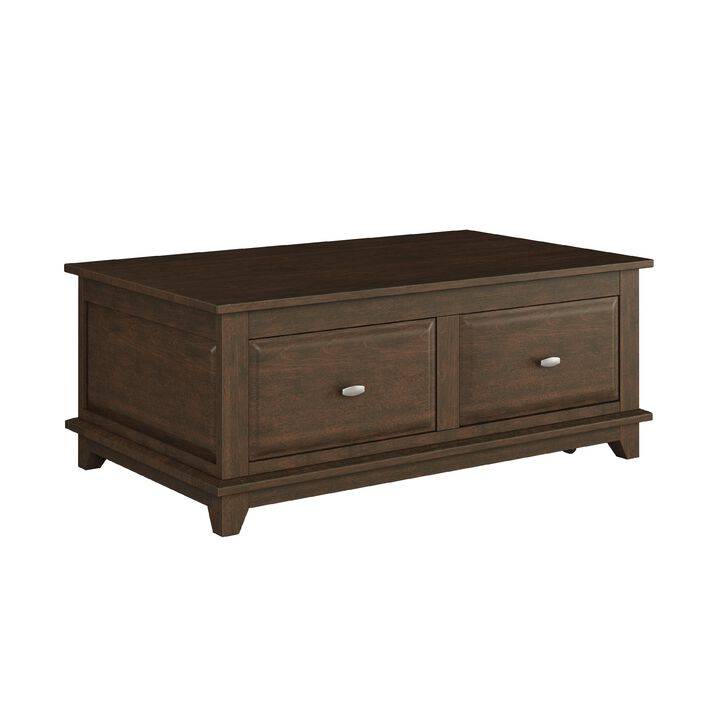 Minal Lift Top Coffee Table on Wheels, 2 Drawers, Brown 48 Inch