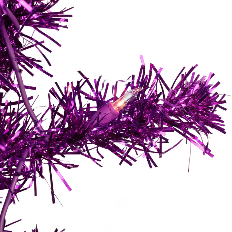 4' Pre-Lit Purple Tinsel Artificial Christmas Tree- Clear Lights  Purple Wire image number 2