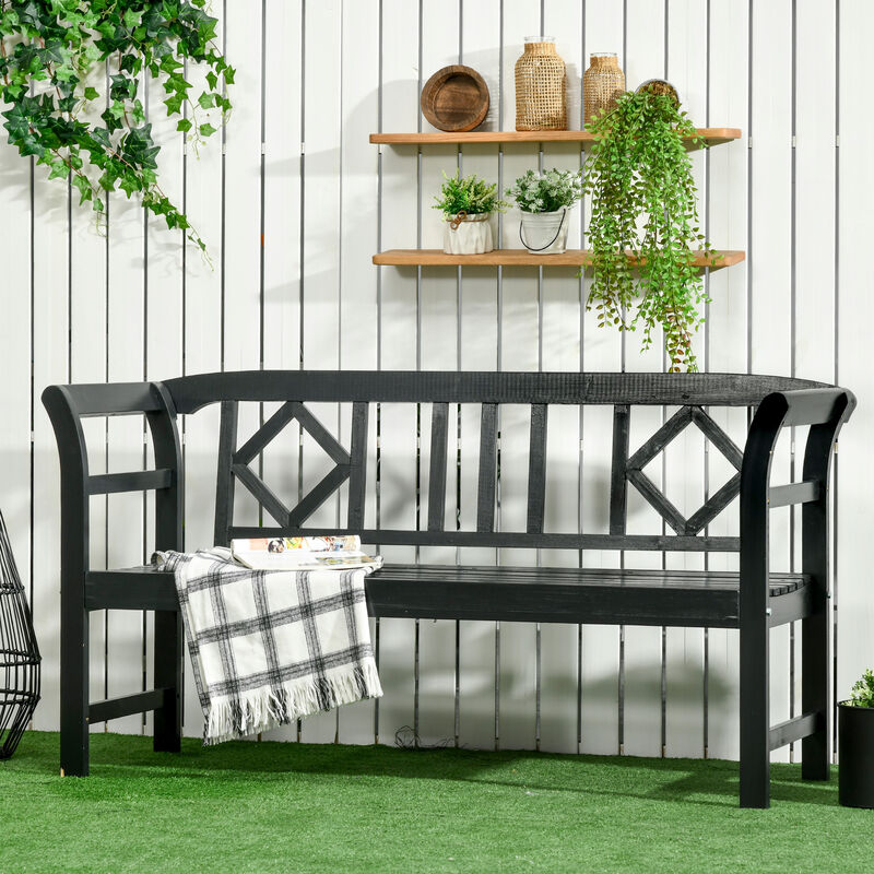 Hivvago 3-Person Wooden Patio Bench, Outdoor Garden Bench with Armrests image number 1