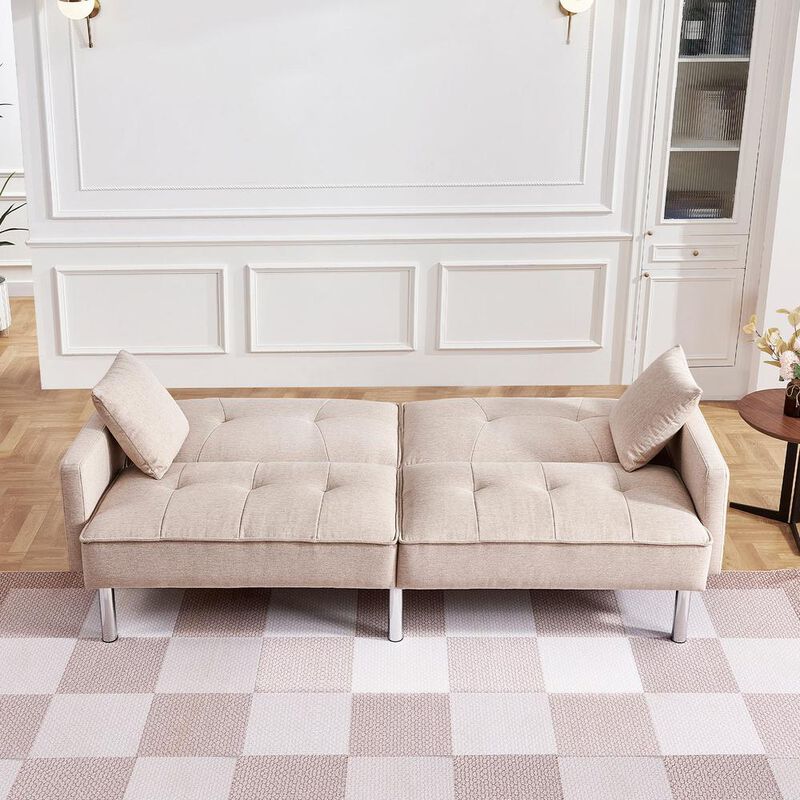 OS Home and Office Furniture Tufted Futon Convertible Sofa Sleeper with Two Throw Pillows