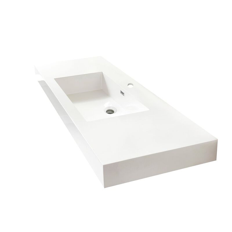 Vinnova Design Rectangular White Finish Composite Granite Stone Console Bathroom Vanity Sink