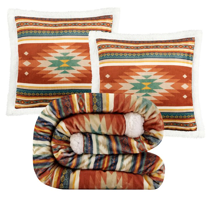 Del Sol Campfire Sherpa Throw Set