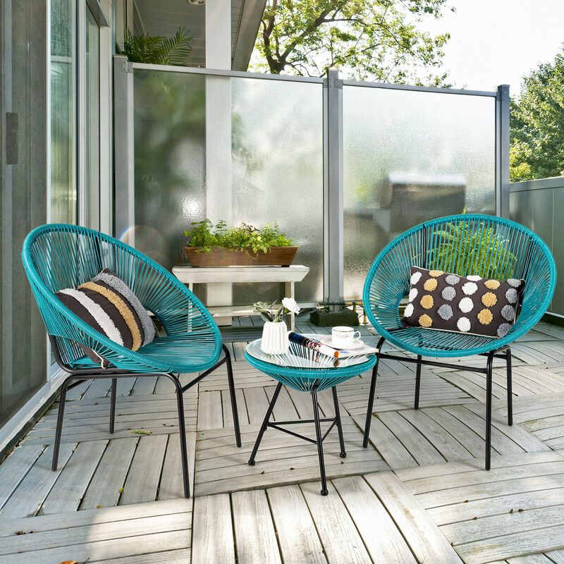 3 Pieces Patio Acapulco Furniture Bistro Set with Glass Table image number 1