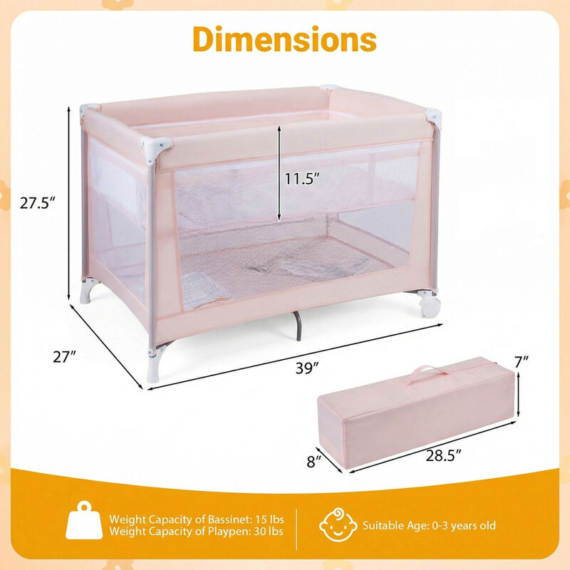 Folding Baby Playard with Soft Mattress and Portable Travel Crib for Infants image number 2