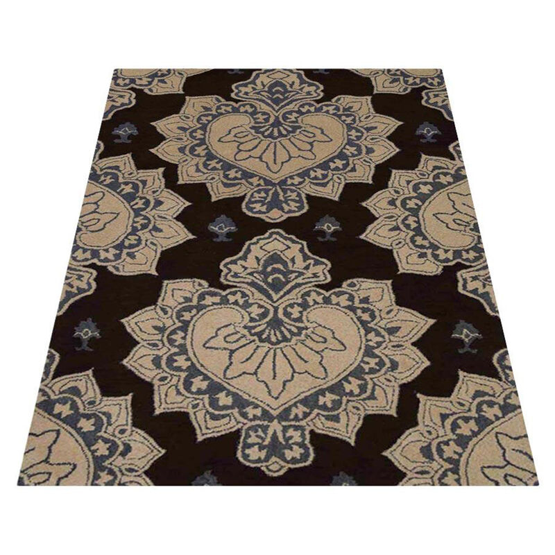 RUGSOTIC CARPETS HAND TUFTED WOOL ECO-FRIENDLY AREA RUGS  - 5'x8', Rectangle Shape, Cream & Brown, Floral Modern Design, High Pile Thick Handmade Area Rugs for Living Room, Bed Room (K00507)
