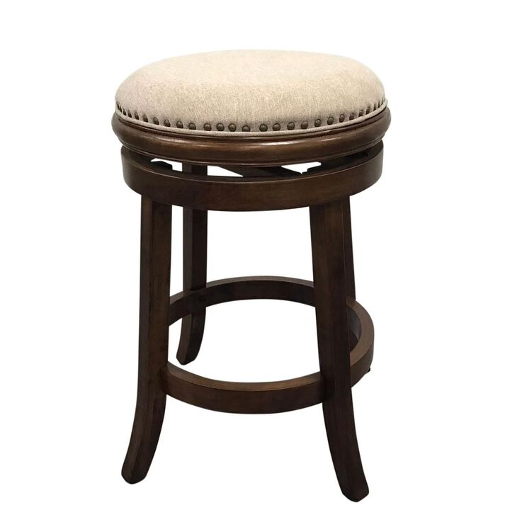 Carolina Living Bennet Upholstered Swivel Barstool - Set of 2 - Walnut - Beige Upholstery
