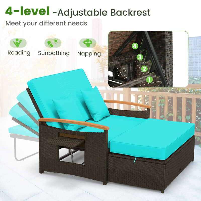 Outdoor Wicker Daybed with Folding Panels and Storage Ottoman