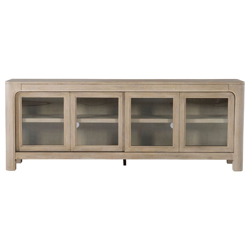 Pira TV Stand Media Console, 2 Glass Door Cabinets, Brown Wood 71 Inch image number 2
