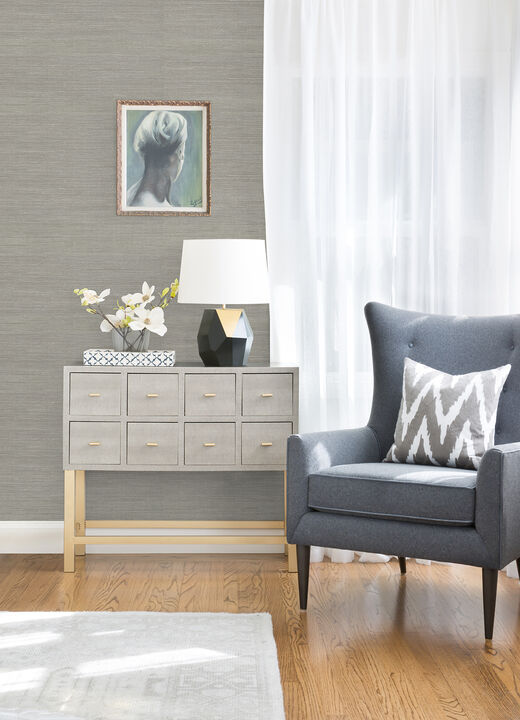 Liaohe Silver Raffia Grasscloth Wallpaper