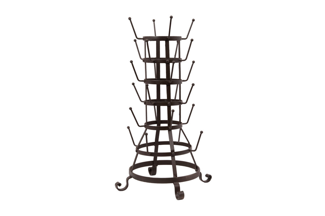 Farmhouse Metal Bottle Holder with 24 Hooks, Black Iron Finish
