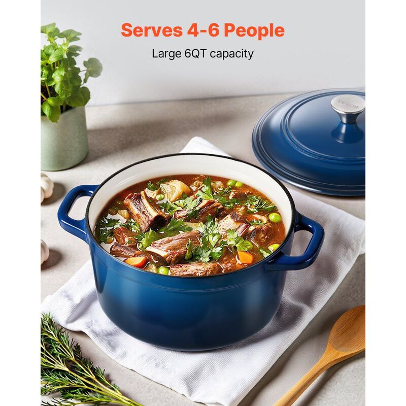 Cast Iron Dutch Oven 6 Quart Enameled Pot with Lid, Induction Compatible Cookware-Blue image number 4