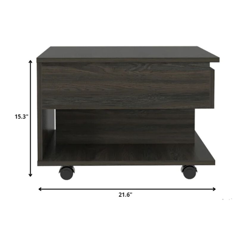 Homezia 22" Carbon Espresso Manufactured Wood Rectangular Coffee Table With Drawer