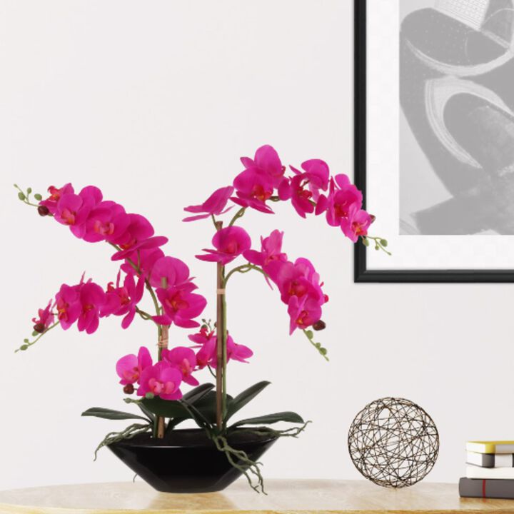 Artificial 20" Phalaenopsis Orchid with 6 Buds in Black Vase - Lifelike Silk Flower Decor, Low-Maintenance Indoor Plant, Elegant Home & Office Accent, Perfect Gift Idea