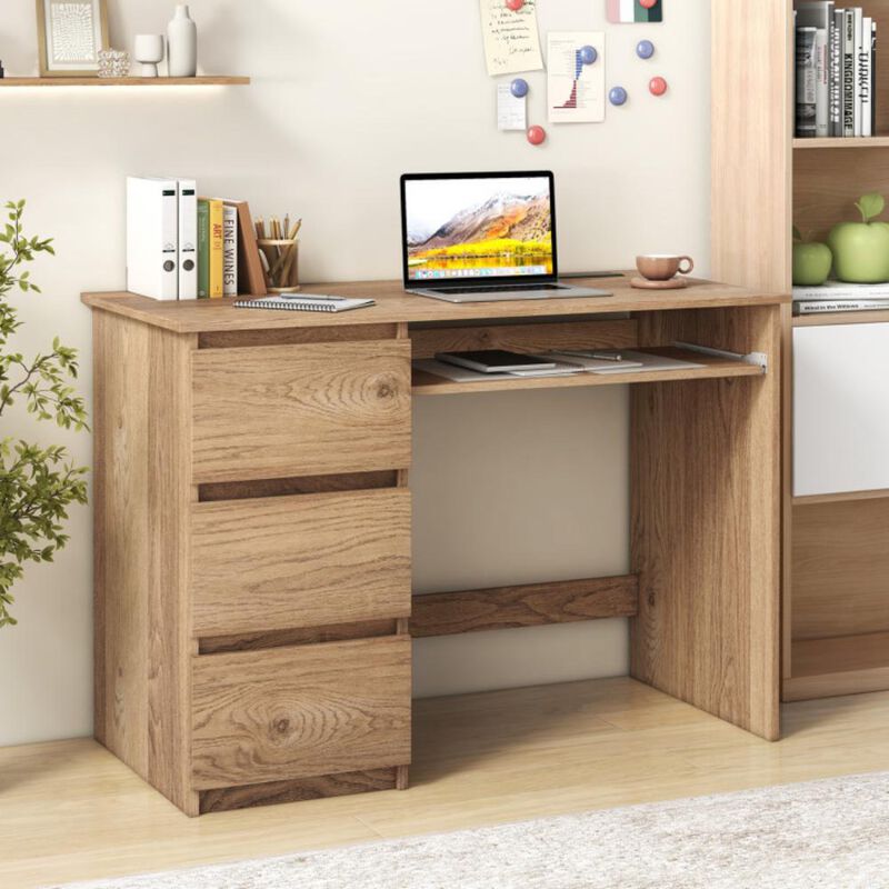 Computer Desk with Power Outlet Keyboard Tray and 3 Large Drawers