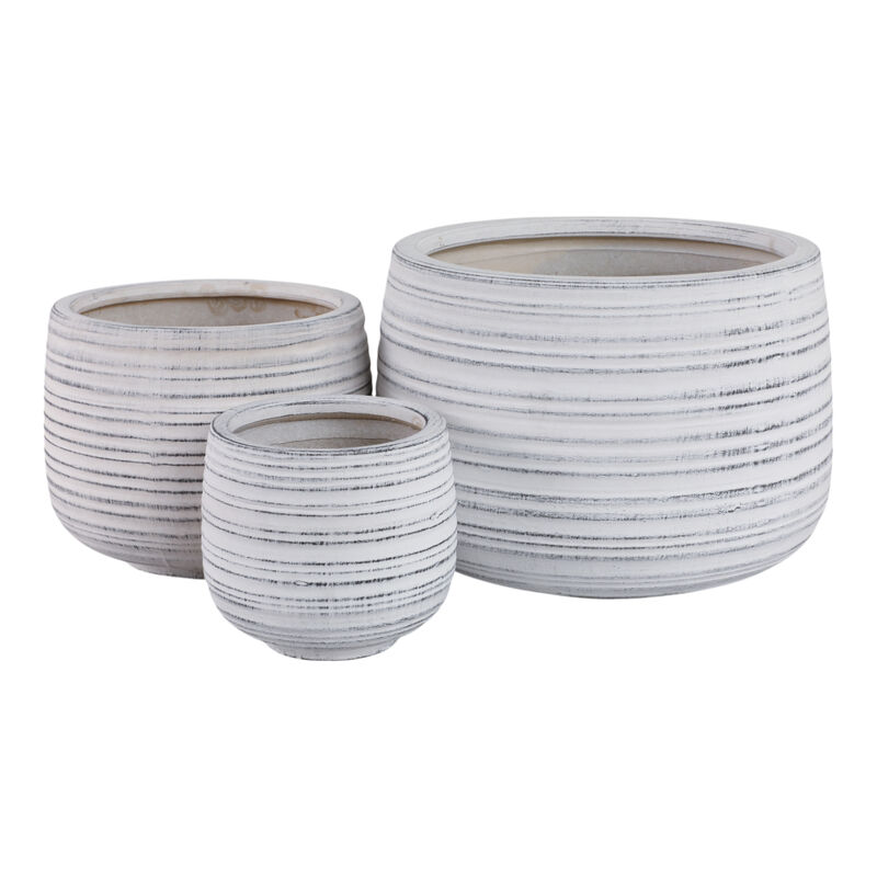 Ribbed Planters, White set of 3