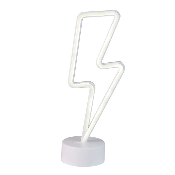 11.5" White Battery Operated Neon Style LED Lightening Bolt Table Light