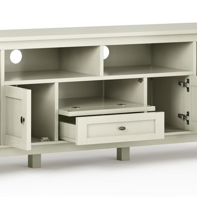 Warm Shaker SOLID WOOD 72 inch Wide Rustic TV Media Stand in Antique White For TVs up to 80 inches
