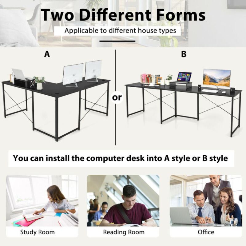 Hivvago 2-Person L-Shaped Long Reversible Computer Desk with Monitor Stand