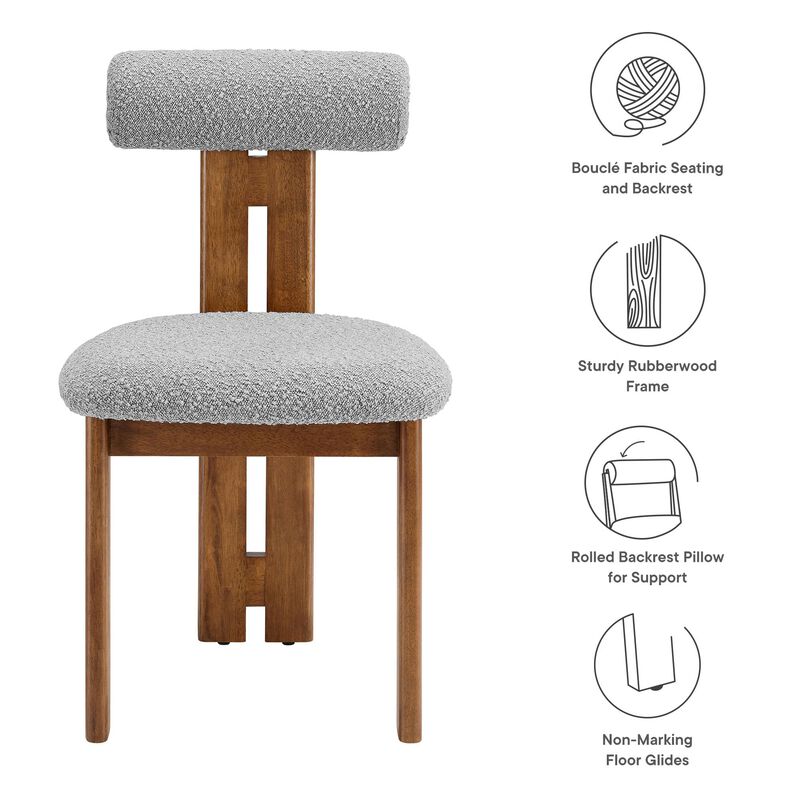 Modway Torian Upholstered Boucle Dining Chairs Set of 2 in Walnut Light Gray - 3-Legged Farmhouse Kitchen Chairs - Mid-Century Modern Armless Accent Chairs - Comfortable Side Chairs with Wood Legs image number 4