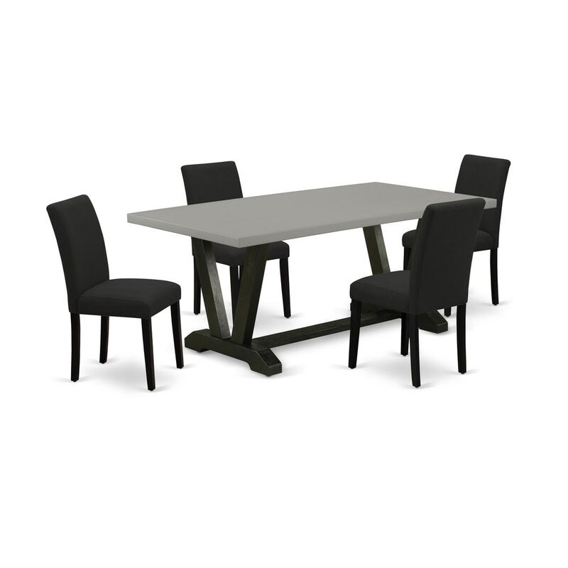 East West Furniture 5-Pc wooden dining table set Includes 4 Dining Chairs with Upholstered Seat and High Back and a Rectangular Dining Room Table - Black Finish